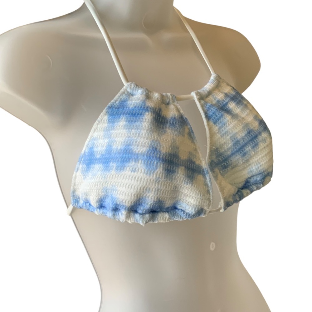 Aerie Triangle Bikini Top Blue And White Adjustable String Halter Size Medium